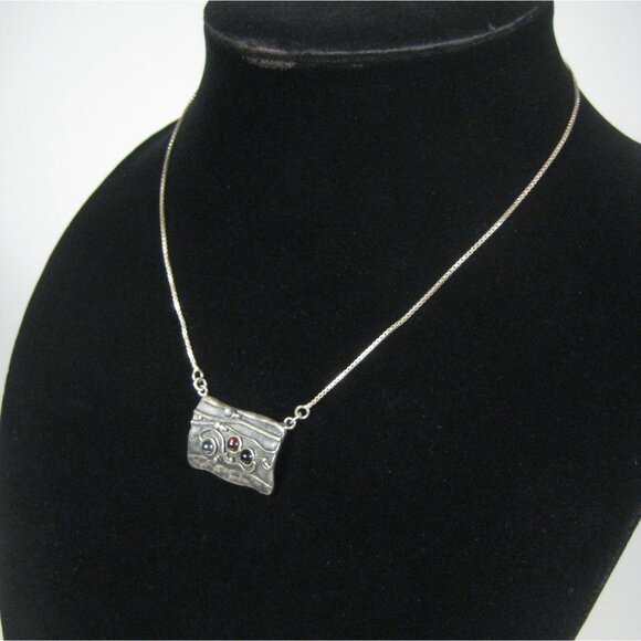 Pendant Sterling Silver 925 Necklace 17 inch Box Chain Stone Cabochon Artisan 10 - Picture 6 of 9